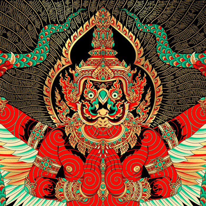 'Garuda' Gold Foil - Neon, Hand Embellished Screen-print