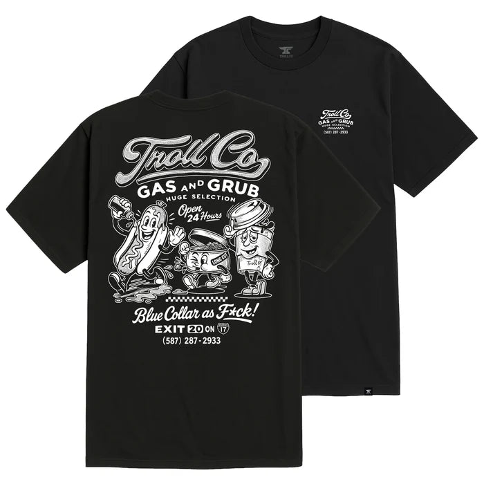 Troll Co. Gas and Grub short-sleeve graphic t-shirt in black, available in big and tall sizes