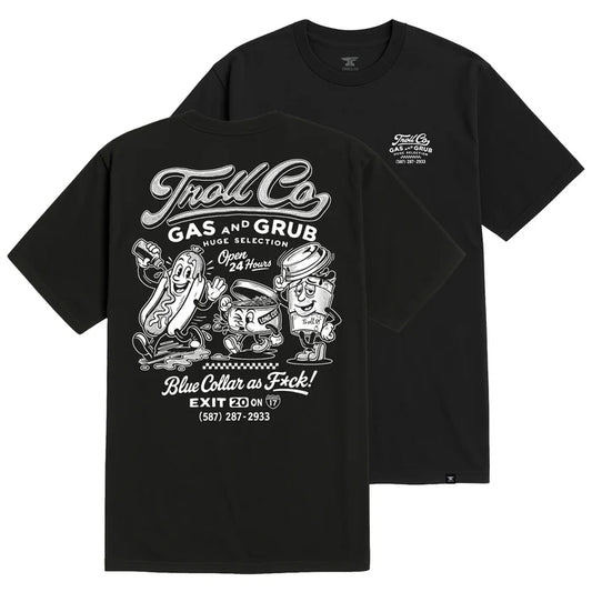 Troll Co. Gas and Grub short-sleeve graphic t-shirt in black, available in big and tall sizes