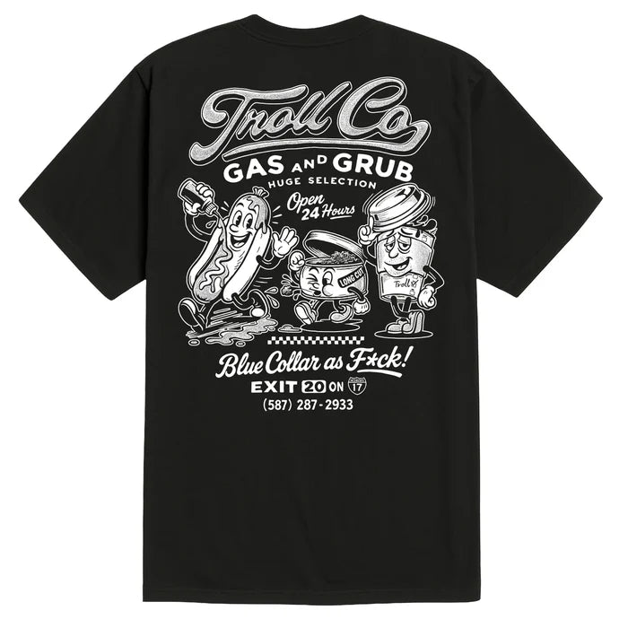 Troll Co. Gas and Grub graphic t-shirt in black, additional product view