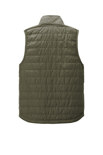 Flat back view of the Carhartt Gilliam water resistant insulated work vest in moss