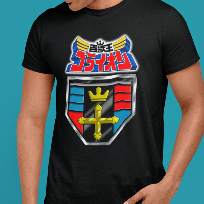 Super Sentai Inspired Go-Lion T shirt featuring shield and logo