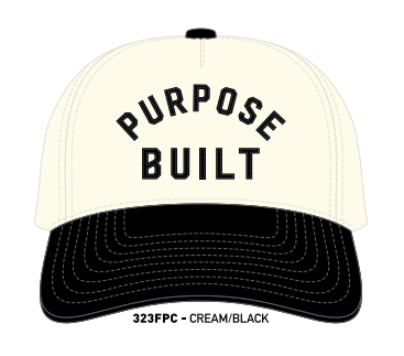 Good Times curved brim snapback hat in cream and black, main product view of the front panel