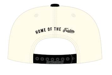 Good Times curved brim snapback cap in cream and black, alternate product view of the hat