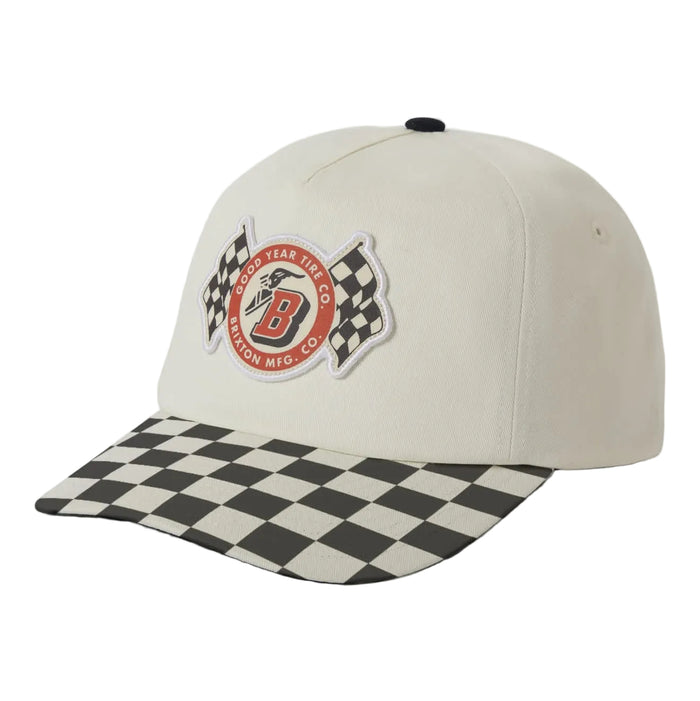 Brixton Goodyear Speedway HP snapback hat in off white