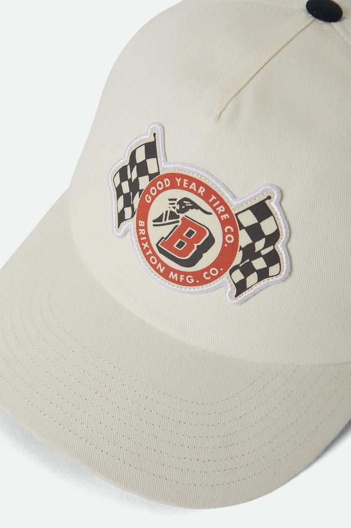Brixton Goodyear Speedway HP snapback hat in off white, alternate product view