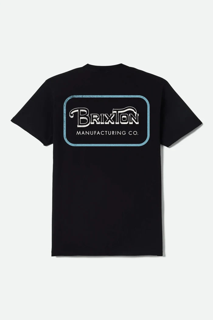 Brixton Grade short-sleeve standard fit graphic t-shirt in black, white and retro blue