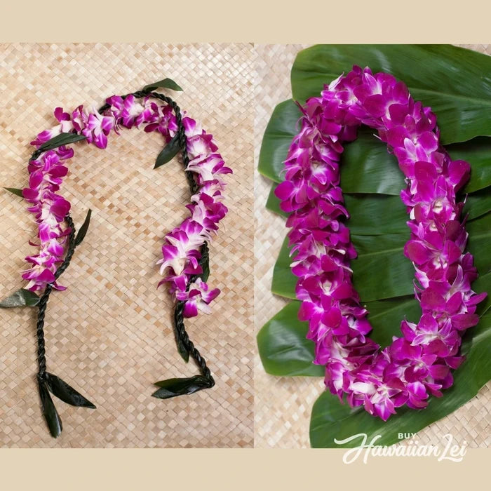 Ti leaf lei wrap with orchids & Double