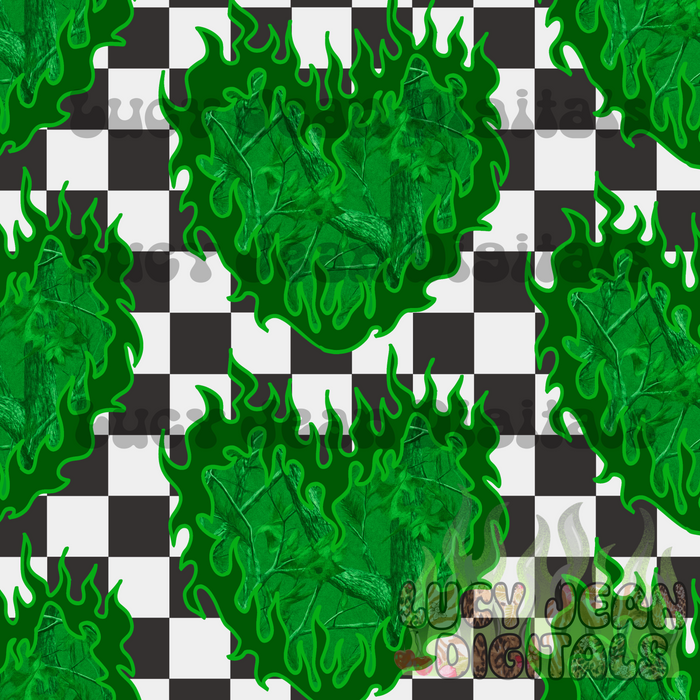 green Camo Flame Heart Checkered Seamless File