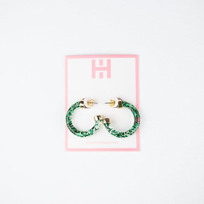 Green Glitter Mini Hoop Earrings
