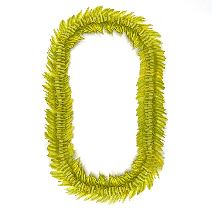 Green orchid butterfly-style lei with a wide floral design