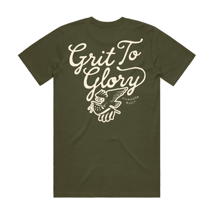 Grit to Glory interlock short sleeve graphic tee in army green, available in big and tall sizes