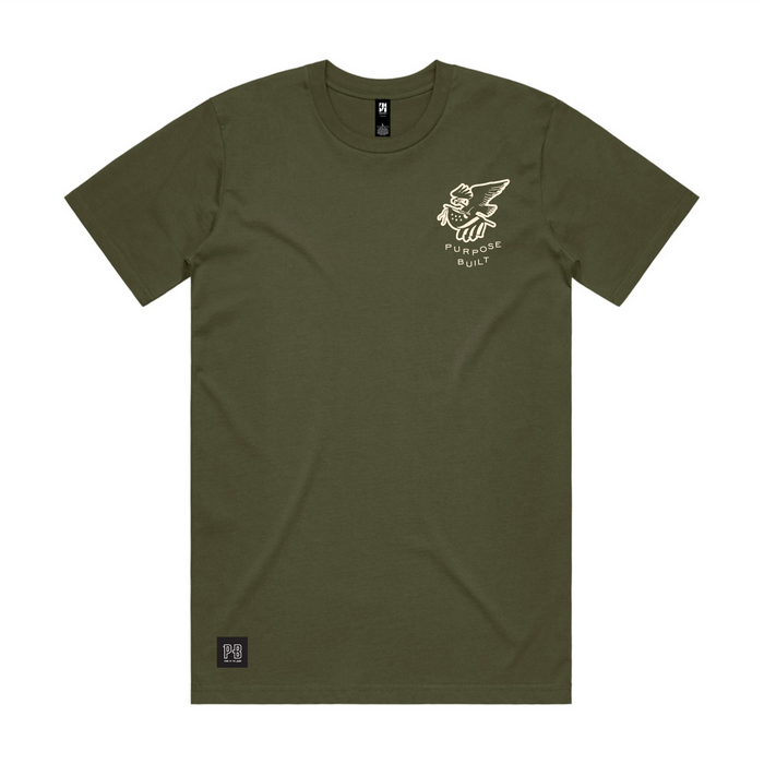 Grit to Glory interlock short sleeve graphic tee in army green, alternate view of the print