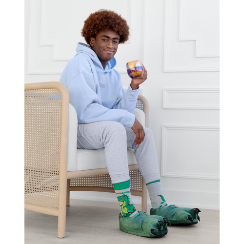 men’s Grumpasaurus socks featuring a moody dino and playful text – great novelty gift