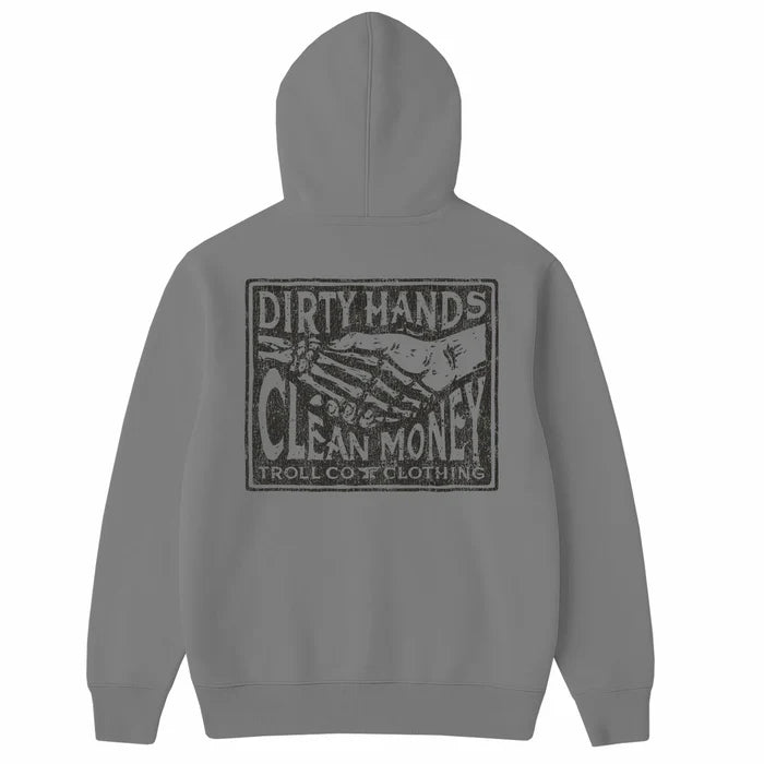 Back view of the Troll Co. Haggler Box hooded sweatshirt in putty