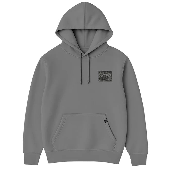 Front view of the Troll Co. Haggler Box hooded sweatshirt in putty