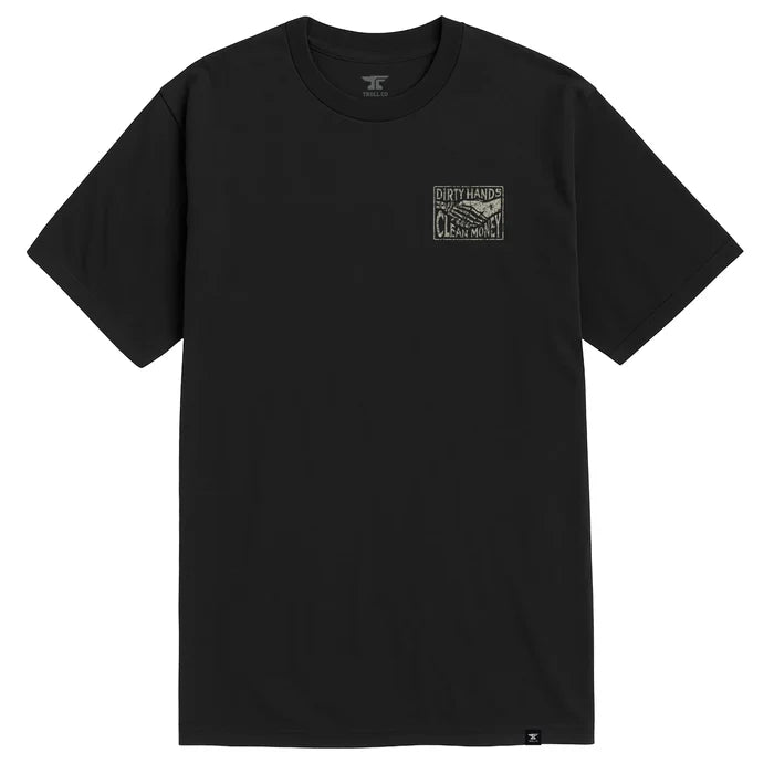 Front view of the Troll Co. Haggler Box graphic t-shirt in black