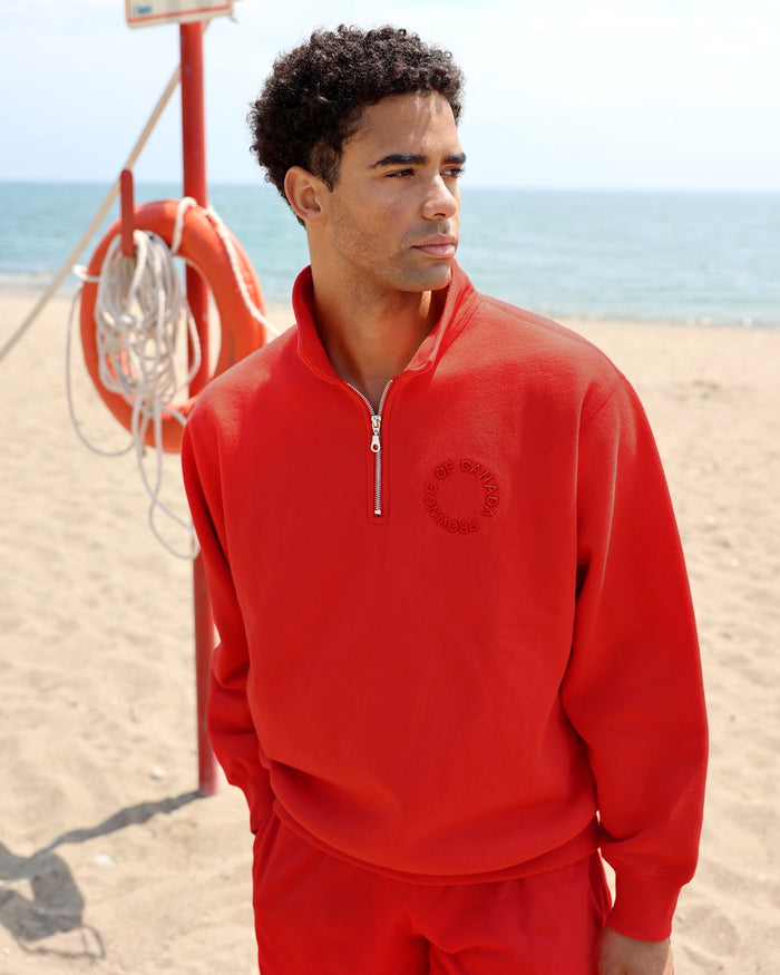 Made in Canada Half Zip Fleece Sweatshirt Red - Unisex - Province of Canada