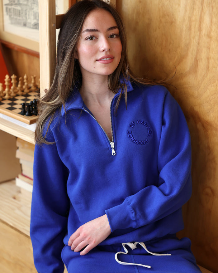Made in Canada Half Zip Fleece Sweatshirt Royal - Unisex - Province of Canada