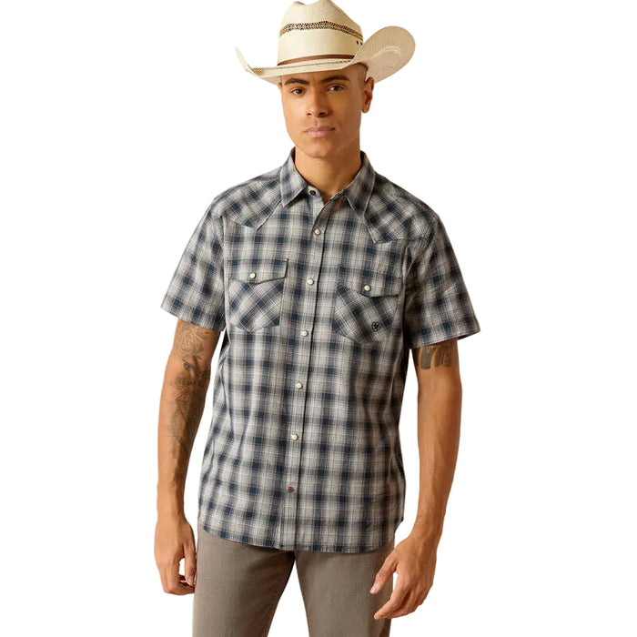 Ariat Haven retro fit short sleeve shirt in deep pond, front view, big and tall sizing
