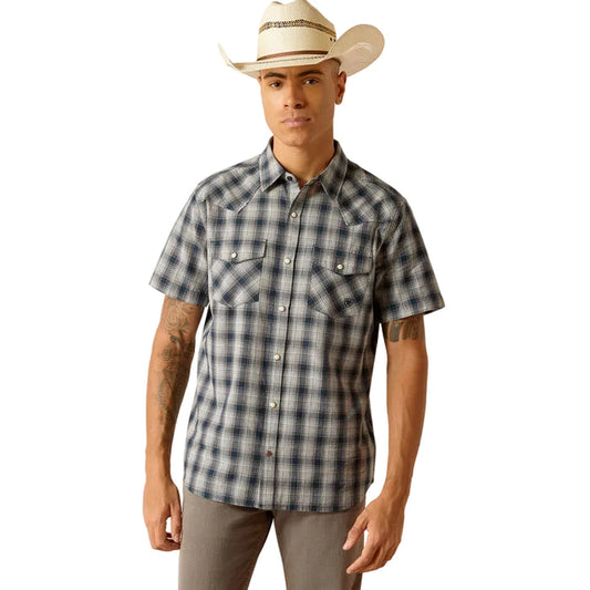 Ariat Haven retro fit short sleeve shirt in deep pond, front view, big and tall sizing