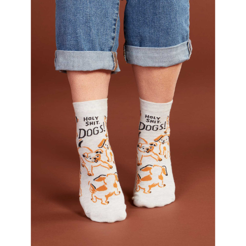 Holy Shit. Dogs! ankle socks featuring a fun dog-themed design.