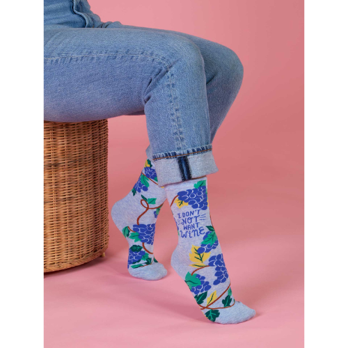 I Don’t Not Want Wine novelty socks featuring a fun wine-themed quote, perfect gift for wine lovers