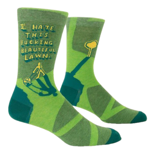I hate this fucking beautiful lawn. Green pattern socks.