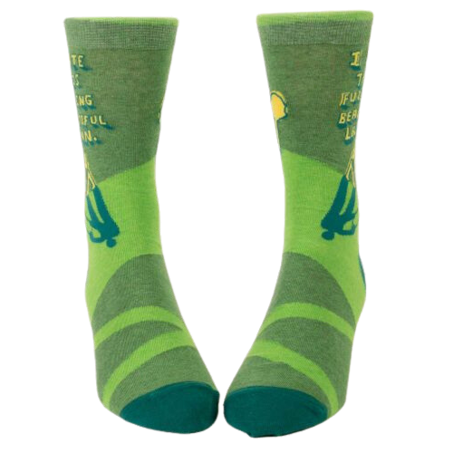 I hate this fucking beautiful lawn. Green pattern socks.