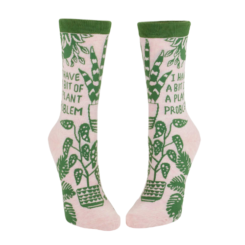 I Have A Bit Of A Plant Problem crew socks – quirky socks with a playful plant-themed design.