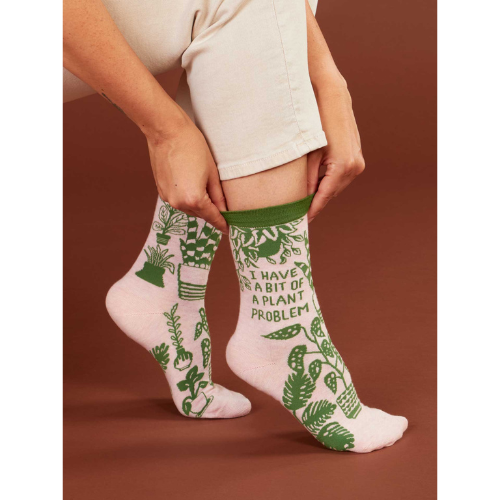 I Have A Bit Of A Plant Problem crew socks – quirky socks with a playful plant-themed design.