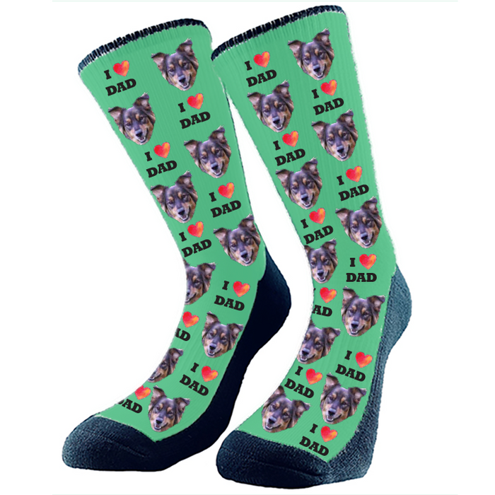 I Heart Dad Custom Face Socks. Switch up the background color and add your favorite face to socks.