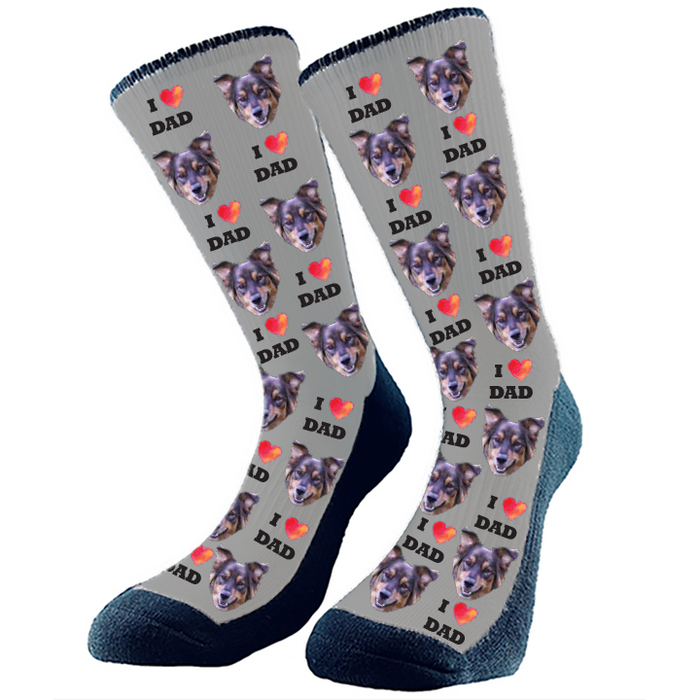 I Heart Dad Custom Face Socks. Switch up the background color and add your favorite face to socks.