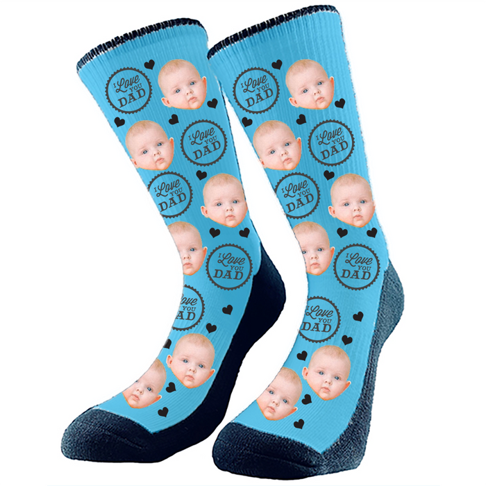 I Love You Dad Custom Face Socks. Switch up the background color and add your favorite face to socks.