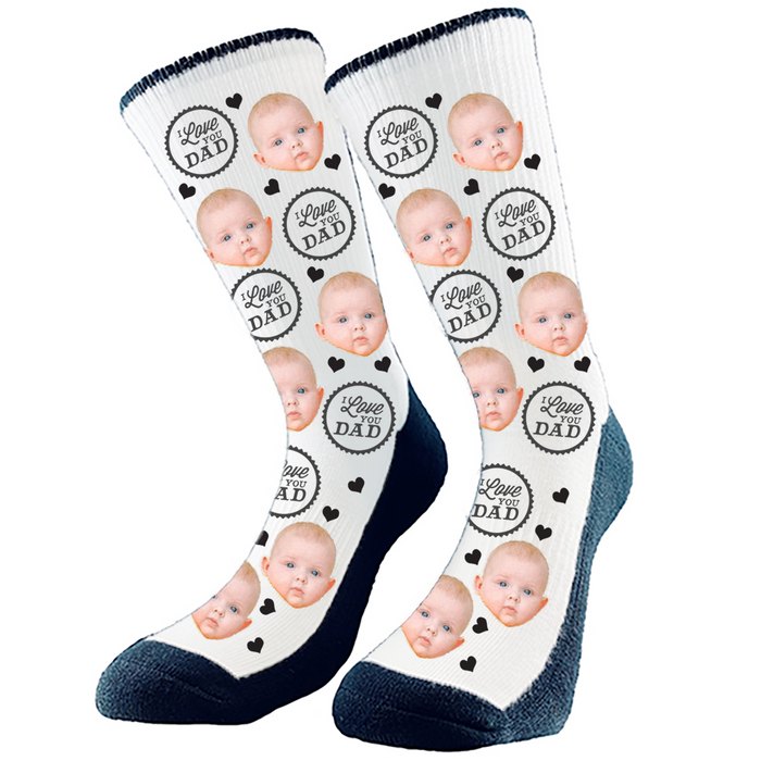 I Love You Dad Custom Face Socks. Switch up the background color and add your favorite face to socks.