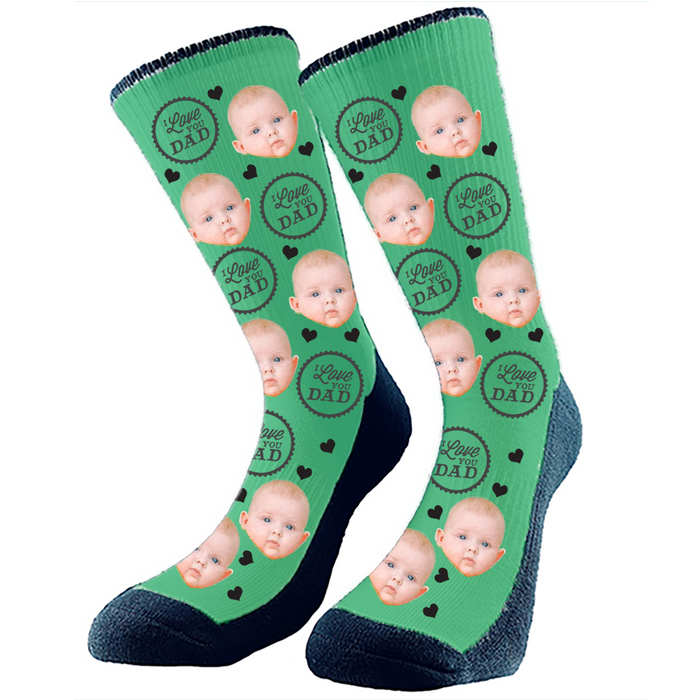 I Love You Dad Custom Face Socks. Switch up the background color and add your favorite face to socks.