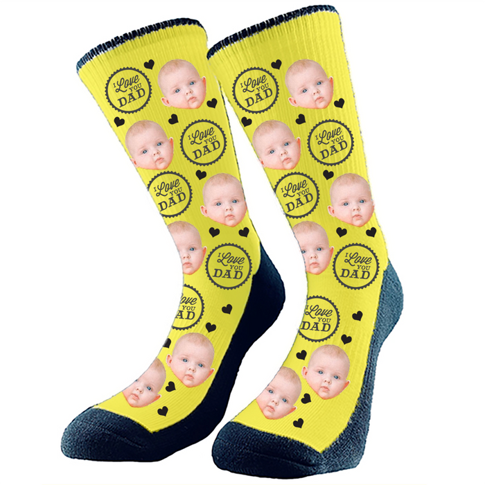 I Love You Dad Custom Face Socks. Switch up the background color and add your favorite face to socks.