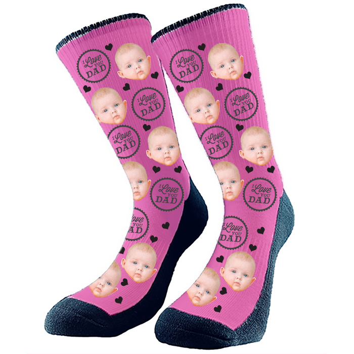 I Love You Dad Custom Face Socks. Switch up the background color and add your favorite face to socks.