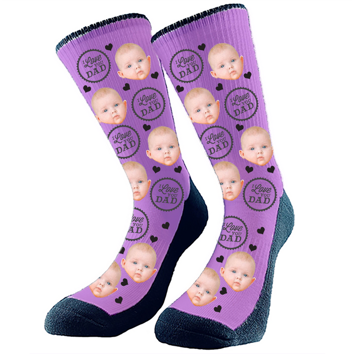 I Love You Dad Custom Face Socks. Switch up the background color and add your favorite face to socks.