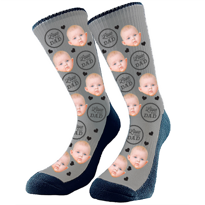 I Love You Dad Custom Face Socks. Switch up the background color and add your favorite face to socks.