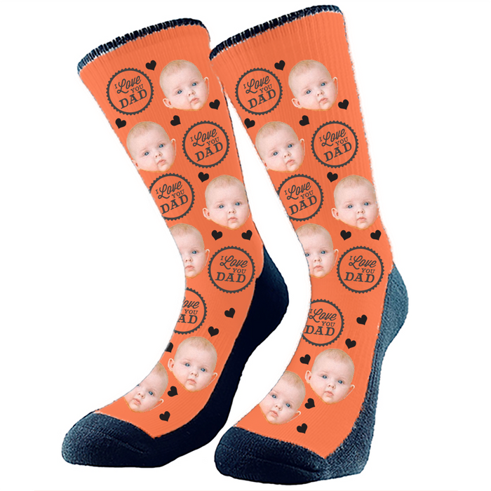 I Love You Dad Custom Face Socks. Switch up the background color and add your favorite face to socks.