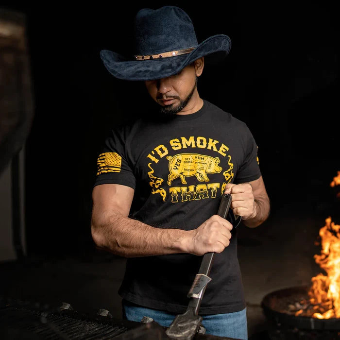 Grunt Style I'd Smoke That tee in black shown on a model