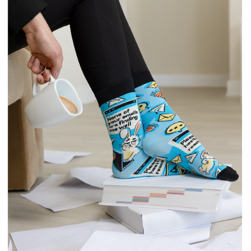 Women’s Inbox Bunny socks with cute cartoon bunny and message icon design