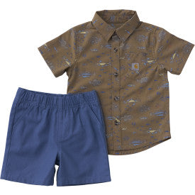 Carhartt infant and toddler boys short-sleeve shirt and canvas short set in blue horizon