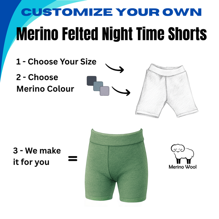 Kids Custom Felted Organic Merino Wool Night Time Shorts