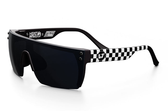 Kids Lazer Little Trouble sunglasses by Heat Wave Visual in checker print, angled view