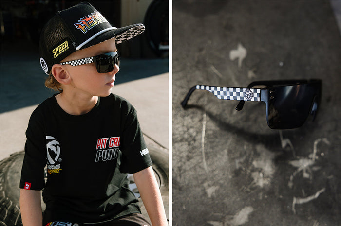 Kids Lazer Little Trouble checker sunglasses by Heat Wave Visual, further product view