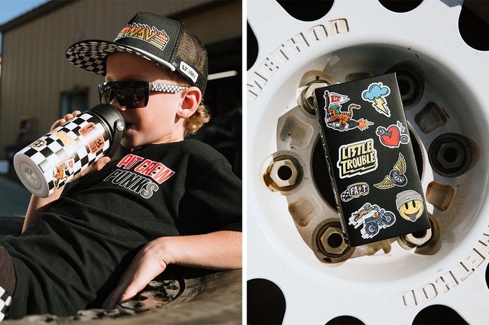 Kids Lazer Little Trouble checker sunglasses by Heat Wave Visual, view of the frame and lens
