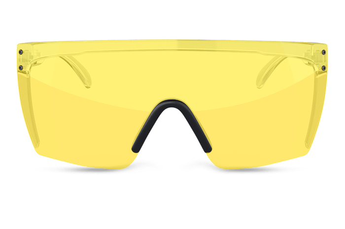 Front view of the Heat Wave Lazer Face Z87 safety glasses with hi-vis yellow lens