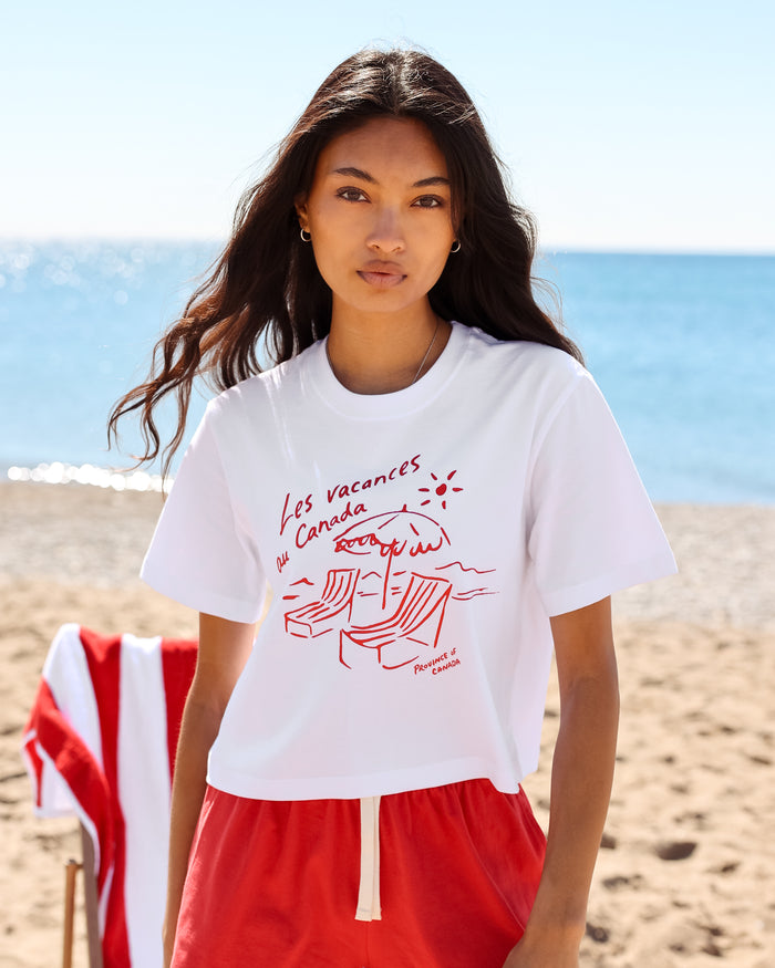 Made in Canada 100% Organic Cotton Les Vacances Tee White - Unisex - Province of Canada